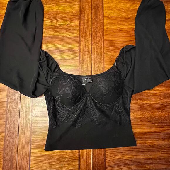 Windsor Women's Sexy Sweetheart Lace Bustier Billow Sleeve Crop Top Large - Picture 6 of 10